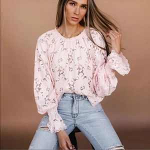 NWT Free People Olivia Lace Top Soft Pink Size: Small